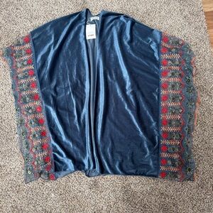 Embroidered Blue Kimono Cardigan